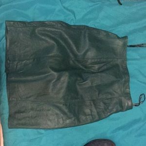 Green vintage leather high waist skirt